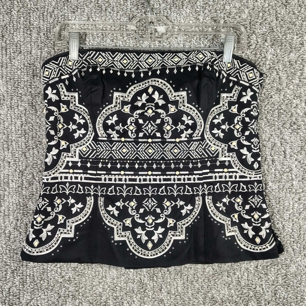 White House Black Market Peplum Tube Top Black Embroidered Boho Women 10